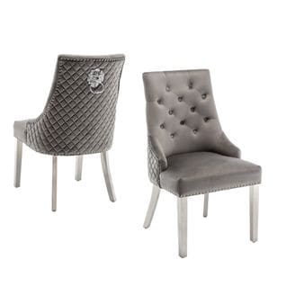 Lot De 2 Chaises Lion Mattelassée Et Cloûtée Chrome Velours Anthracite