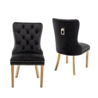 Lot De 2 Chaises Poignee Cloûté En Velours Noir Pied Gold