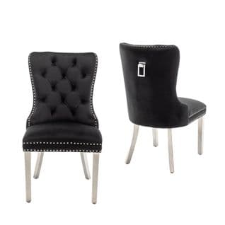 Lot De 2 Chaises Poignee Cloûté En Velours Noir Pied Chromé