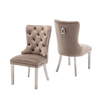 Lot De 2 Chaises Poignee Cloûté En Velours Moka Pied Chromé