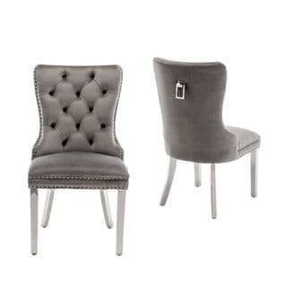 Lot De 2 Chaises Poignee Cloûté En Velours Anthracite Pied Chromé