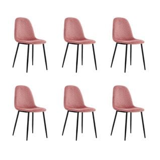 Lot De 6 Chaises Alveoles Nid D'abeille En Velours Rose Pieds En Métal Noir