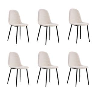 Lot De 6 Chaises Alveoles Nid D'abeille En Velours Beige Pieds En Métal Noir