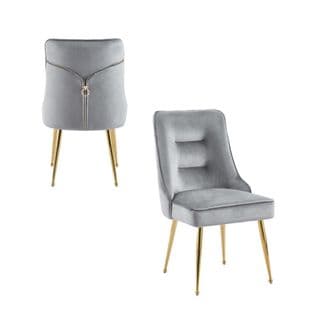 Lot De 2 Chaises Luxury Zip En Velours Gris Pieds Gold