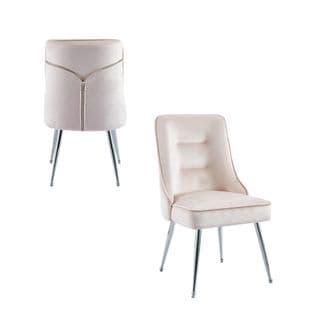 Lot De 2 Chaises Luxury Zip En Velours Rose Pieds Chromés