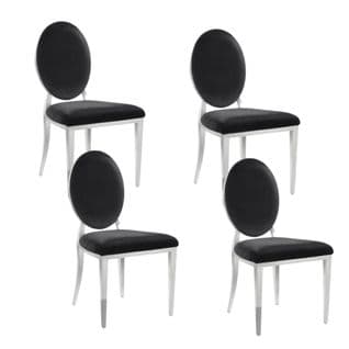 Lot De 4 Chaises Medaillon Chrome Velours Noir