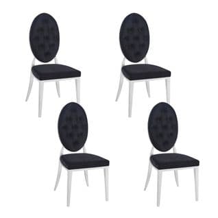 Lot De 4 Chaises Medaillon Capitonnées  Velours Noir