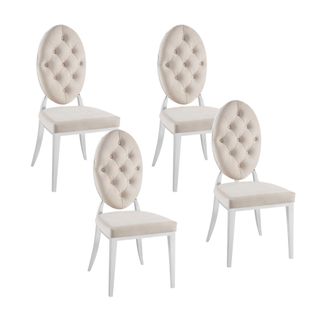 Lot De 4 Chaises Medaillon Capitonnées  Velours Blanc Cassé