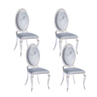 Lot De 4 Chaises Angel Baroque Chrome Velours Gris