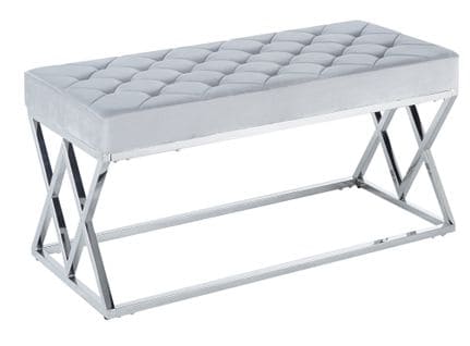 Banquette Triangle Capitonnée Chrome Velours Gris 97x44x46 Cm