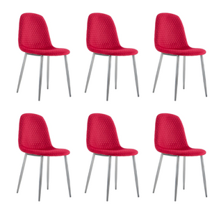 Lot De 6 Chaises Scandinave Alvéole Chrome Velours Rouge