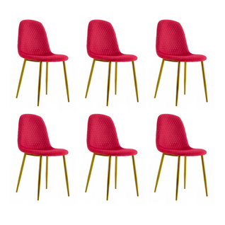 Lot De 6 Chaises Scandinave Alvéole Gold Velours Rouge