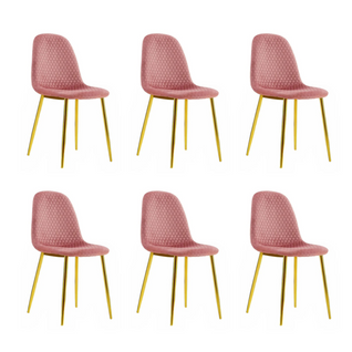 Lot De 6 Chaises Scandinave Alveole Gold Velours Rose