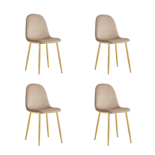 Lot De 4 Chaises En Velours Taupe Pieds Gold - Scandinave