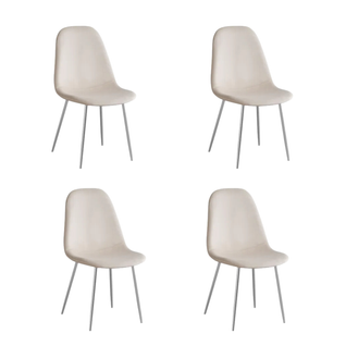 Lot De 4 Chaises En Velours Beige Pieds Chromés - Scandinave