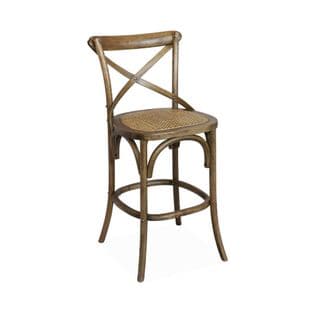 Tabouret De Bar Bistrot Vintage En Bois Marron Vieilli Avec Repose-pieds