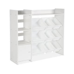 Meuble De Rangement Enfant. Blanc. 9 Bacs De Rangement. 4 Étagères. 1 Porte