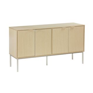 Buffet Effet Bois Rainuré Et Métal Champagne. 4 Portes 140cm