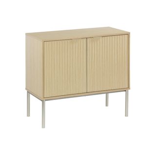 Buffet Effet Bois Rainuré Et Métal Champagne. 2 Portes 80cm