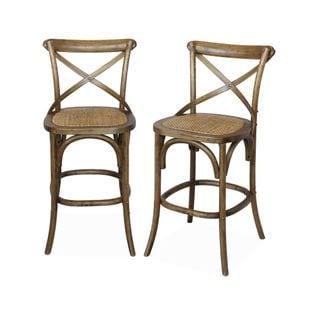 Lot De 2 Tabourets De Bar Bistrot Vintage En Bois Marron Vieilli Avec Repose-pieds