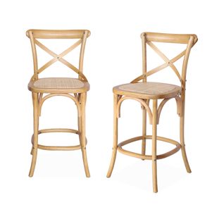 Lot De 2 Tabourets De Bar Bistrot Vintage En Bois Naturel Avec Repose-pieds