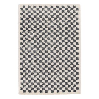 Tapis Intérieur Shaggy Poils Longs 120x170cm Damier Bleu Foncé Et Crème