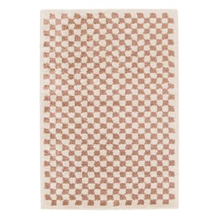 Tapis Intérieur Shaggy Poils Longs 160x230cm Damier Vieux Rose Et Crème