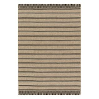 Tapis Intérieur/extérieur Beige à Rayures Noires Sur Fond Effet Jute. 160 X 230cm Stabilisé Aux Uv