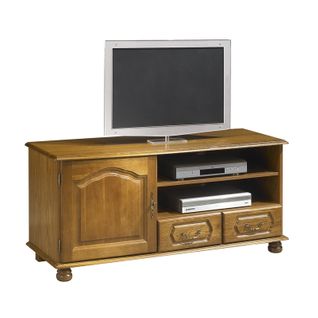 Meuble TV 60 Pouces Chêne Rustique 1 Porte 2 Tiroirs L 133.6 H 60.7 P 46 Cm