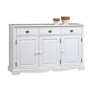 Buffet Blanc 3 Portes 3 Tiroirs Style Anglais 4 Niches L 146.6 H 89.6 P 42.5 Cm