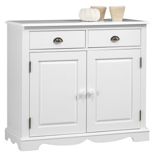 Buffet Blanc 2 Portes 2 Tiroirs Charme 2 Niches L 101 H 90 P 42 Cm