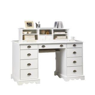 Bureau Ministre Blanc Surmeuble Style Anglais 11 Tiroirs L 137.5 H 99.7 P 58.3