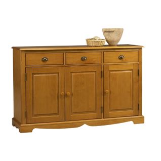 Buffet Bas 3 Portes 3 Tiroirs Pin Miel De Style Anglais L 146.6 H 89.6 P 42.5 Cm