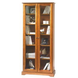 Vitrine 2 Portes Vitrées Merisier 5 Etagères 6 Niches L 82.4 H 182.2 P 33 Cm