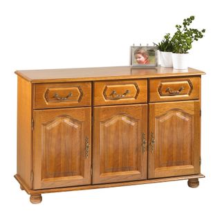 Buffet Bas Chêne Rustique 3 Portes 3 Niches 4 Niches L 120.6 H 77 P 41 Cm