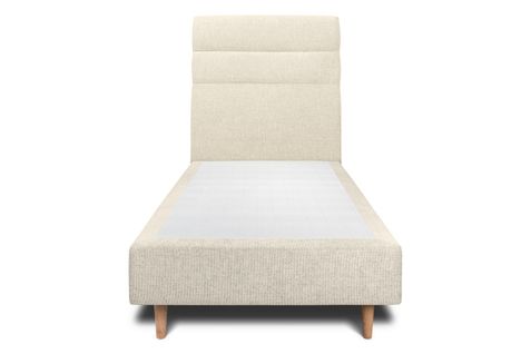 Lit 90x190cm Avec Tête De Lit Lignes Tissu Et Sommier Tapissier Beige Clair