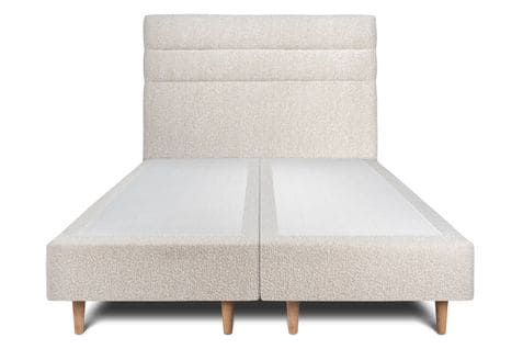 Lit 200x200cm Avec Tête De Lit Lignes Bouclette Et Double Sommier Tapissier Beige