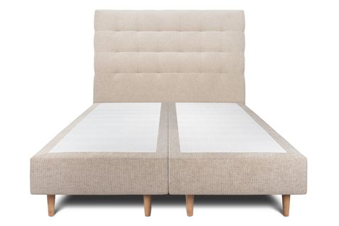 Lit 200x200cm Avec Tête De Lit Capitonnee Tissu Et Double Sommier Tapissier Beige Brun