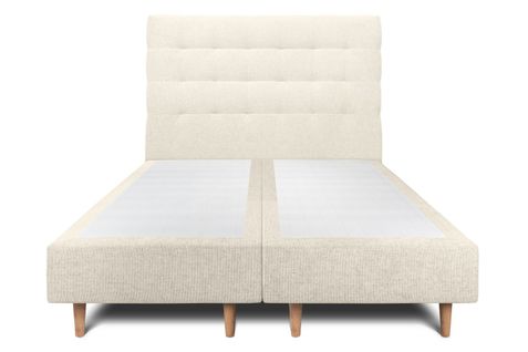 Lit 180x200cm Avec Tête De Lit Capitonnee Tissu Et Double Sommier Tapissier Beige Clair