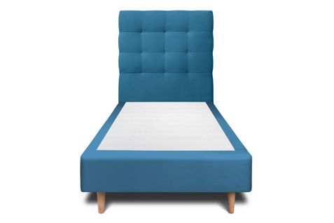 Lit 90x190cm Avec Tête De Lit Capitonnee Velours Et Sommier Tapissier Bleu