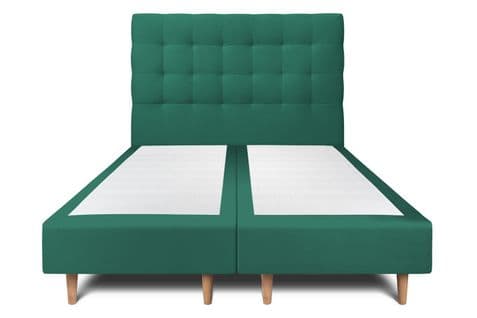 Lit 200x200cm Avec Tête De Lit Capitonnee Velours Et Double Sommier Tapissier Vert