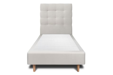 Lit 90x190cm Avec Tête De Lit Capitonnee Velours Et Sommier Tapissier Gris Clair