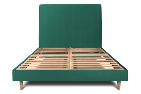 Lit 140x200cm Avec Tête De Lit Tapissier Velours Et Sommier Kit Vert