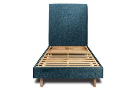 Lit 90x190cm Avec Tête De Lit Tapissier Bouclette Et Sommier Kit Bleu