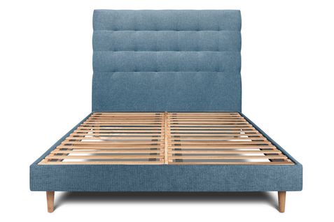 Lit 140x190cm Avec Tête De Lit Capitonnee Tissu Et Sommier Kit Bleu