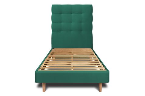 Lit 90x200cm Avec Tête De Lit Capitonnee Velours Et Sommier Kit Vert