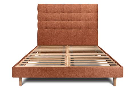 Lit 200x200cm Avec Tête De Lit Capitonnee Bouclette Et Sommier Kit Terracotta