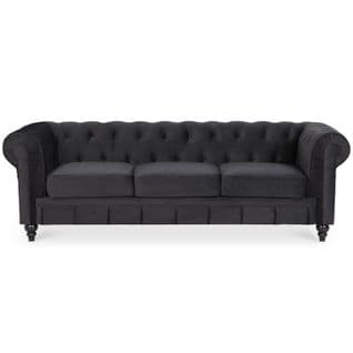 Canape Chesterfield Velours 3 Places Altesse Noir