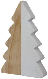 Sapin bi-matière H. 20 cm  Blanc/naturel
