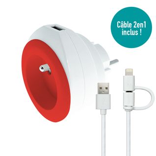 Prise Bewatt Avec Chargeur Usb Réversible (rouge) - Watt And Co